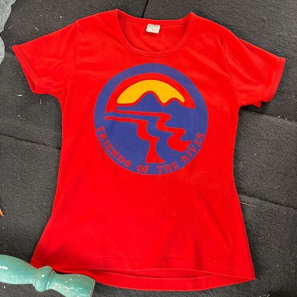 Rare Vintage 70s Friends of the River Tee Single Stitch Nature Graphic Shirt M - Picture 1 of 10